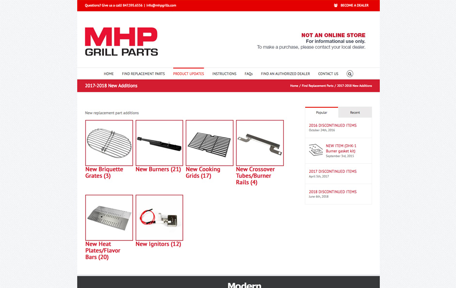 MHP Grill Parts Website
